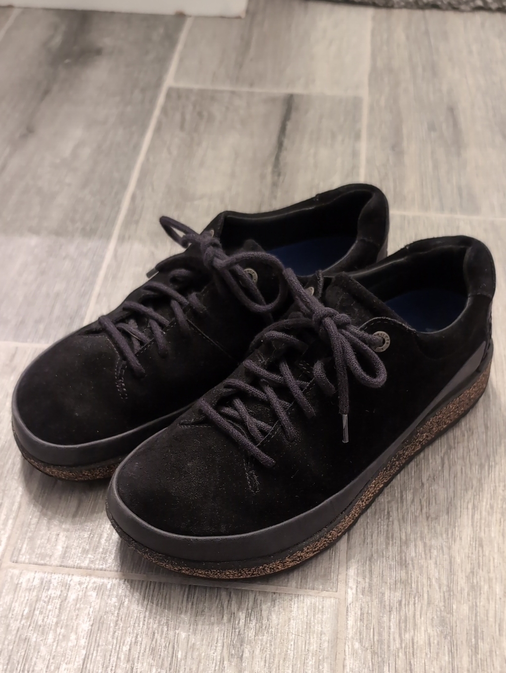 Birkenstock Black Suede Lace-Up Shoes with Cork Accent